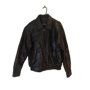 Legacy Leather Jacket Mens Sz Large Black Patchwork Design Zip Up Has Flaws VTG